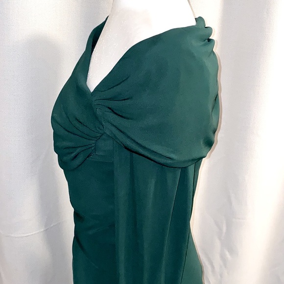 NWT BADGLEY MISCHKA Green Turn Over Formal Ruched Sheath Dress Size 6 - Picture 7 of 11